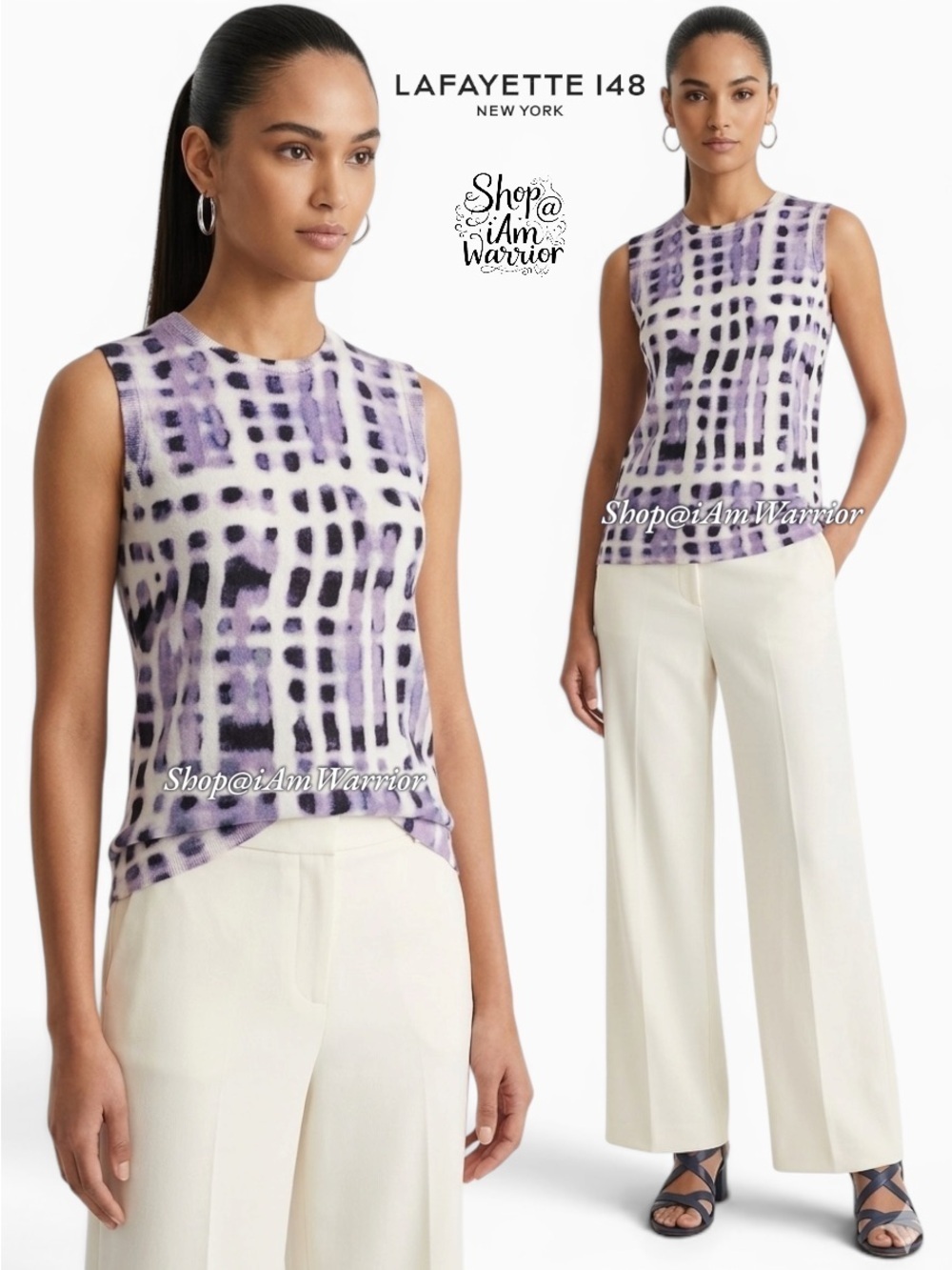 Lafayette 148 purple abstract watercolor sleeveless shell *shop@iamwarrior